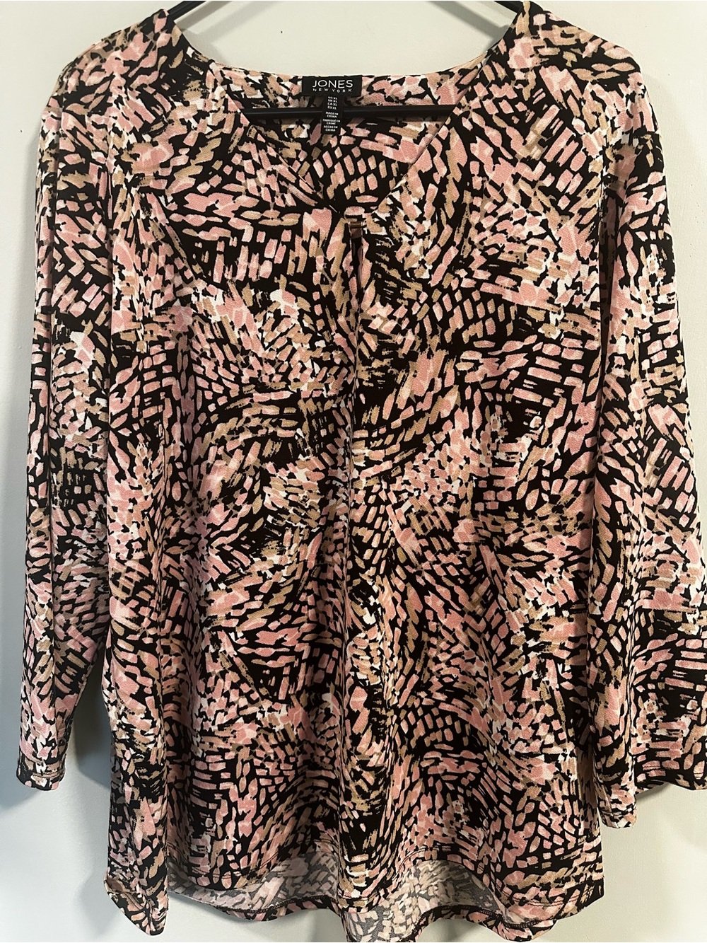 Jones New York Pink and Black Abstract Print Tunic Top